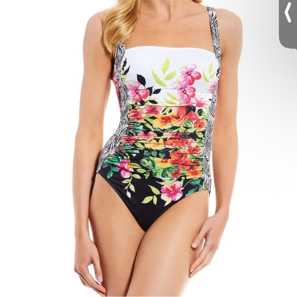 Johnny Was Fay Floral Ruched One Piece Swimsuit - Picture 4 of 16